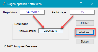Aantal dagen aftrekken - voorbeeld.