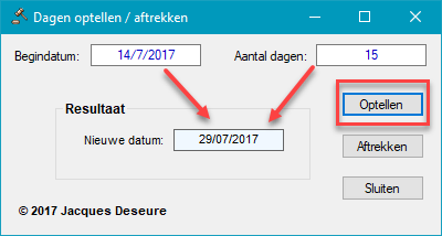 Aantal dagen optellen - voorbeeld.