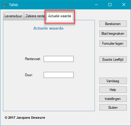 Actuele waarde van € 1 betaalbaar na 'n' jaar, invulformulier.