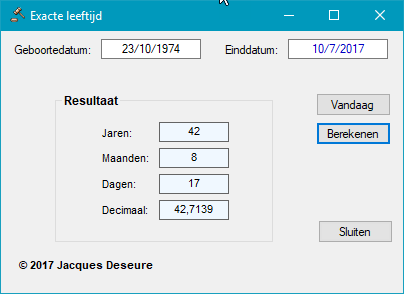 Exacte leeftijd - voorbeeld