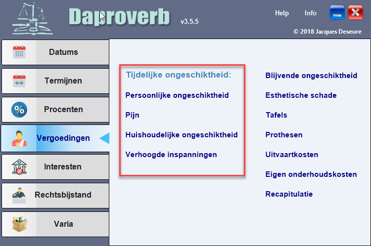 Tijdelijke Ongeschiktheid - Menu