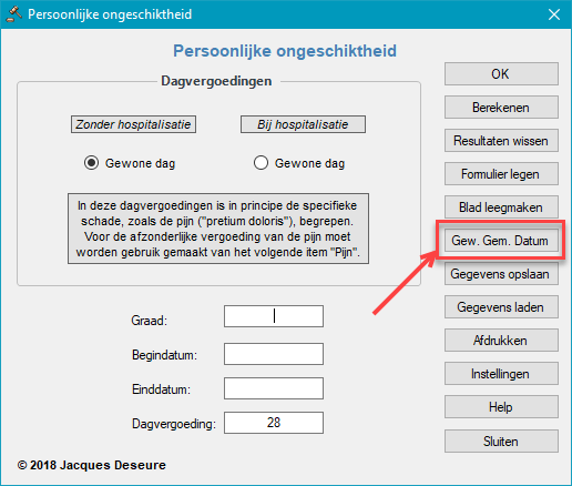 Tijdelijke persoonlijke ongeschiktheid - Gewogen Gemiddelde Datum