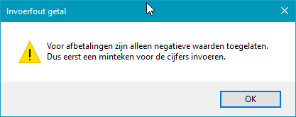 Foutmelding positieve waarden afbetaling