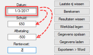 Schuld en afbetaling op zelfde datum.