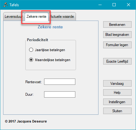 Zekere rente - gebruikersformulier